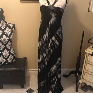 Language tie dye braided straps racer back ruched top empire waist maxi dress